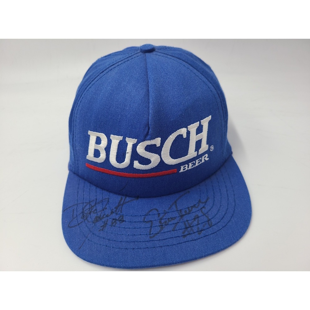 Vintage Dale Jarrett‎ & Ernie Irvan Signed Autographed Busch Beer Hat Cap NASCAR
